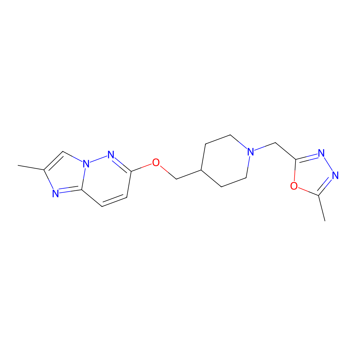 1-[(5-Methyl-1,3,4-oxadiazol-2-yl)methyl]-4-[({2-methylimidazo[1,2-b]pyridazin-6-yl}oxy)methyl]piperidine molecular structure, CAS 2549003-06-5