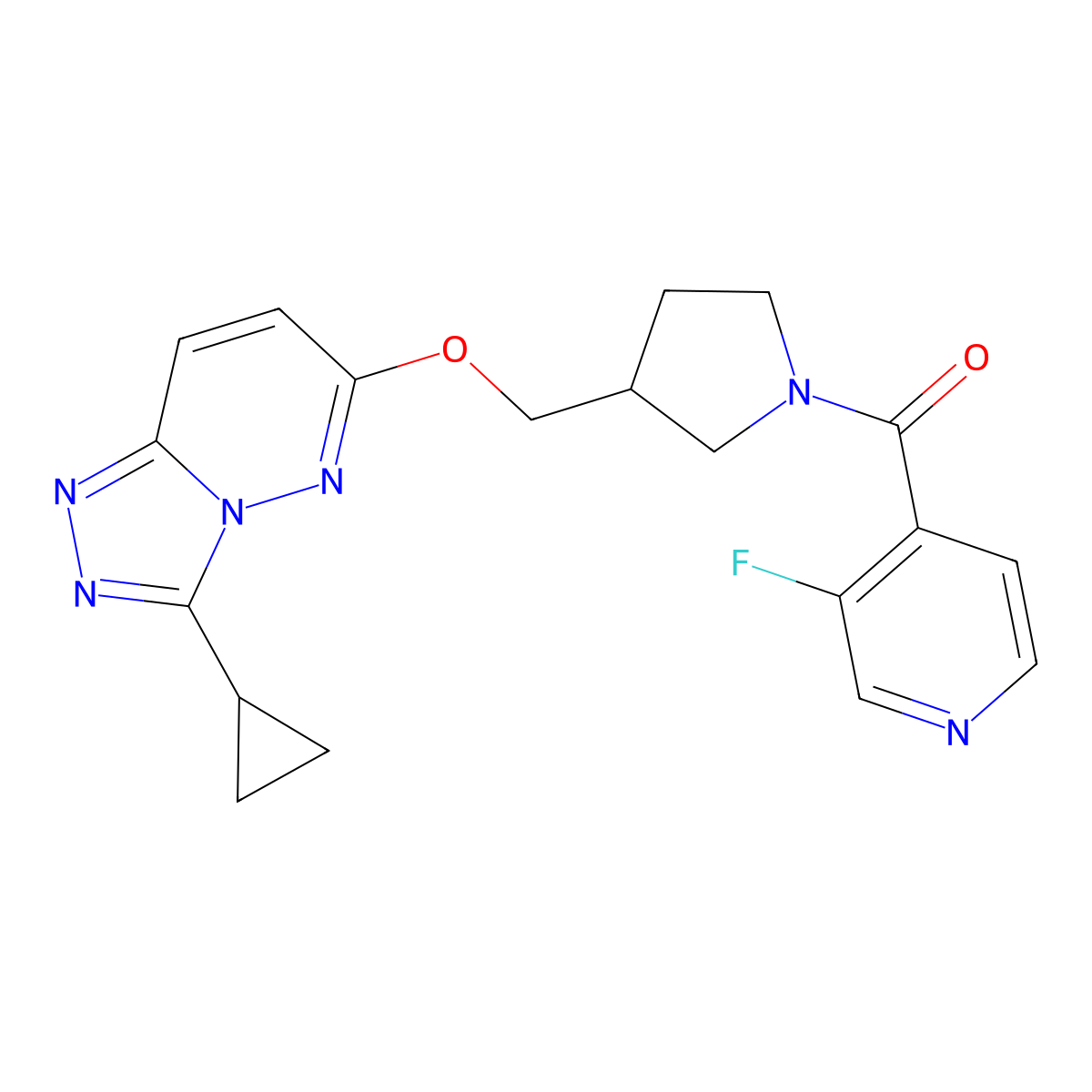 4-{3-[({3-Cyclopropyl-[1,2,4]triazolo[4,3-b]pyridazin-6-yl}oxy)methyl]pyrrolidine-1-carbonyl}-3-fluoropyridine molecular structure, CAS 2549003-07-6