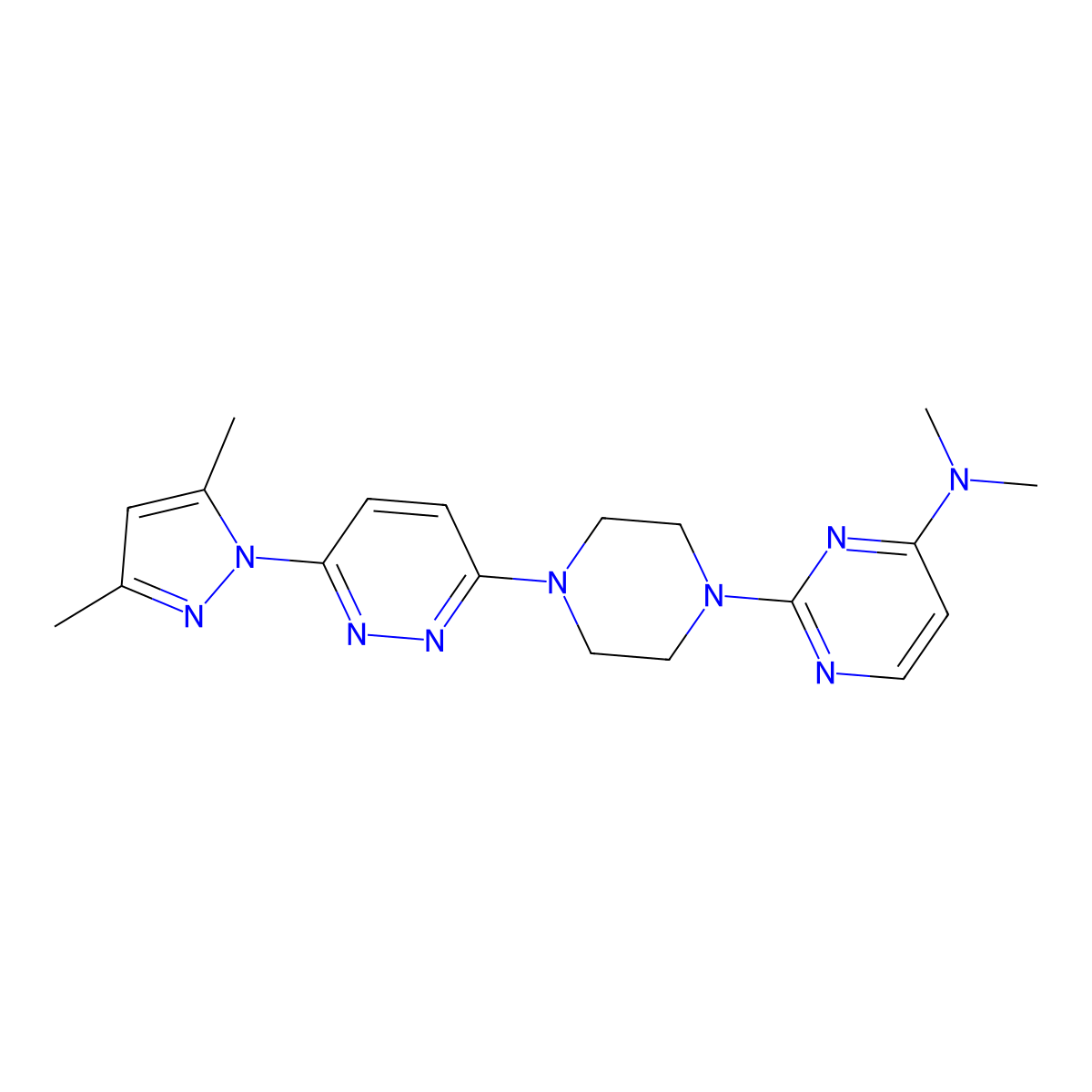 2-{4-[6-(3,5-dimethyl-1H-pyrazol-1-yl)pyridazin-3-yl]piperazin-1-yl}-N,N-dimethylpyrimidin-4-amine molecular structure, CAS 2549003-10-1