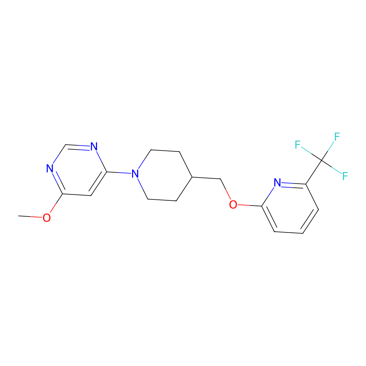 4-Methoxy-6-[4-({[6-(trifluoromethyl)pyridin-2-yl]oxy}methyl)piperidin-1-yl]pyrimidine molecular structure, CAS 2549003-11-2
