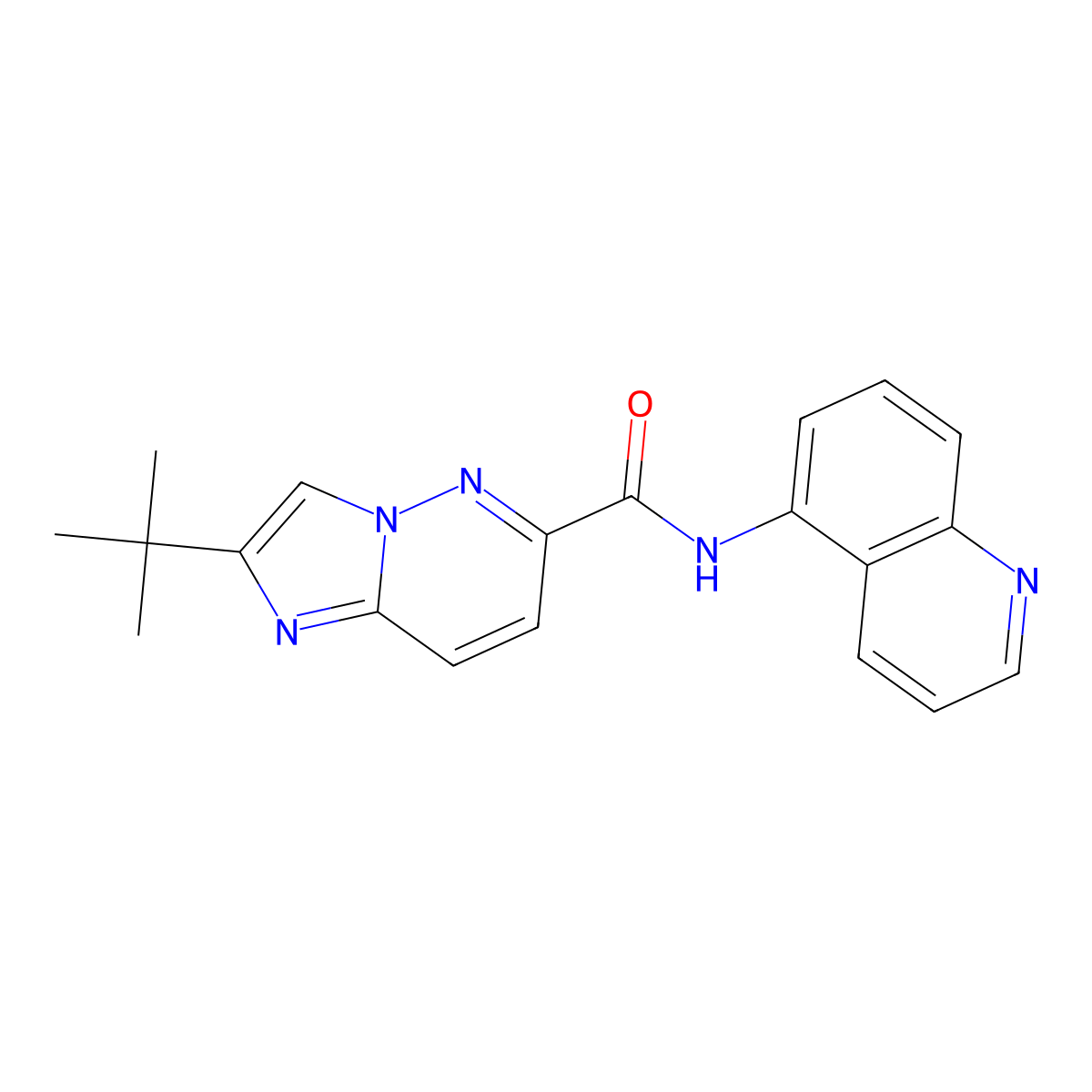 2-tert-butyl-N-(quinolin-5-yl)imidazo[1,2-b]pyridazine-6-carboxamide molecular structure, CAS 2549003-12-3