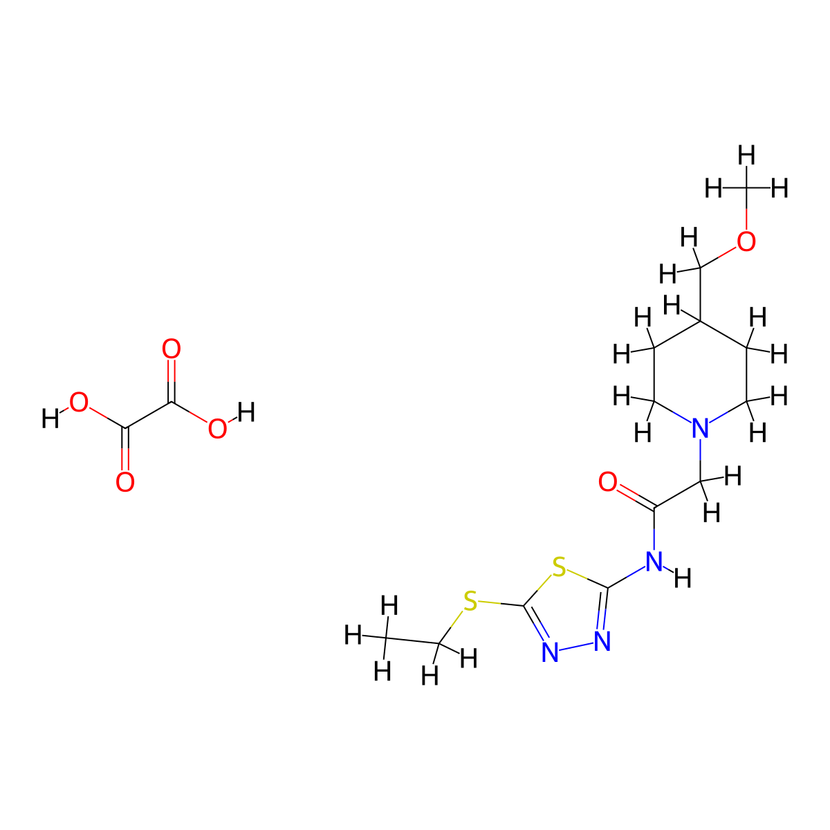N-[5-(ethylsulfanyl)-1,3,4-thiadiazol-2-yl]-2-[4-(methoxymethyl)piperidin-1-yl]acetamide; oxalic acid molecular structure, CAS 2549003-16-7