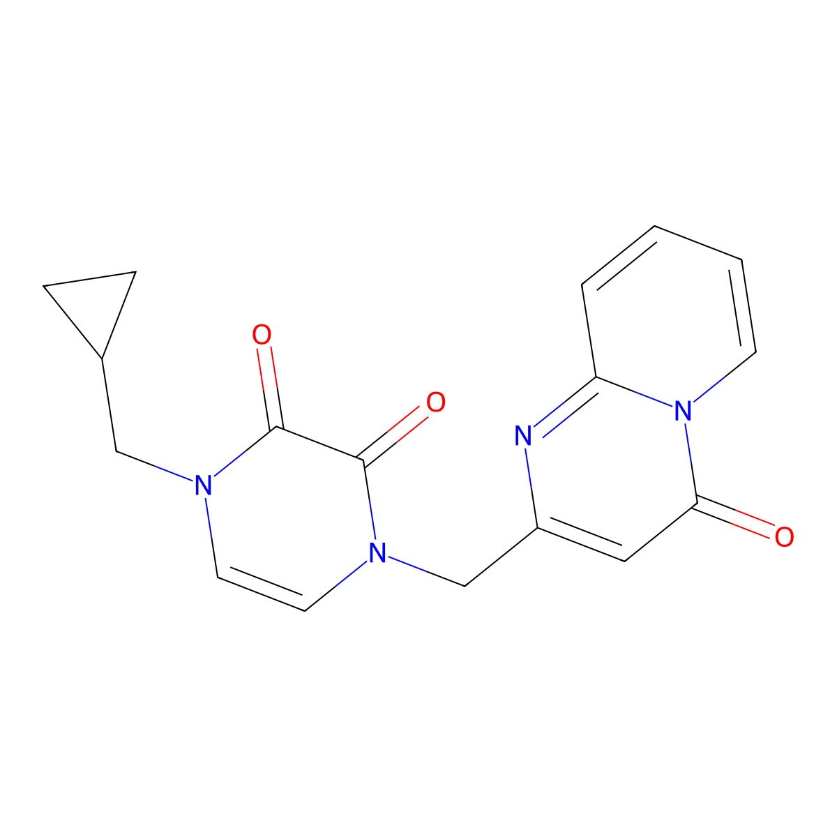 1-(cyclopropylmethyl)-4-({4-oxo-4H-pyrido[1,2-a]pyrimidin-2-yl}methyl)-1,2,3,4-tetrahydropyrazine-2,3-dione molecular structure, CAS 2549003-20-3