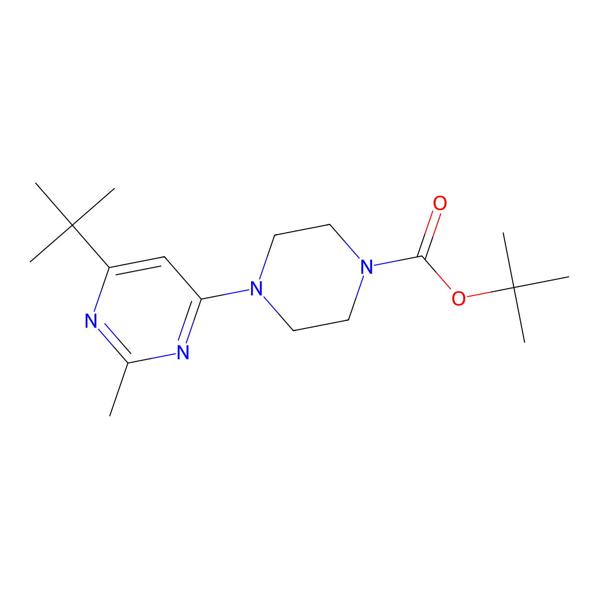 Tert-butyl 4-(6-tert-butyl-2-methylpyrimidin-4-yl)piperazine-1-carboxylate molecular structure, CAS 2549003-27-0