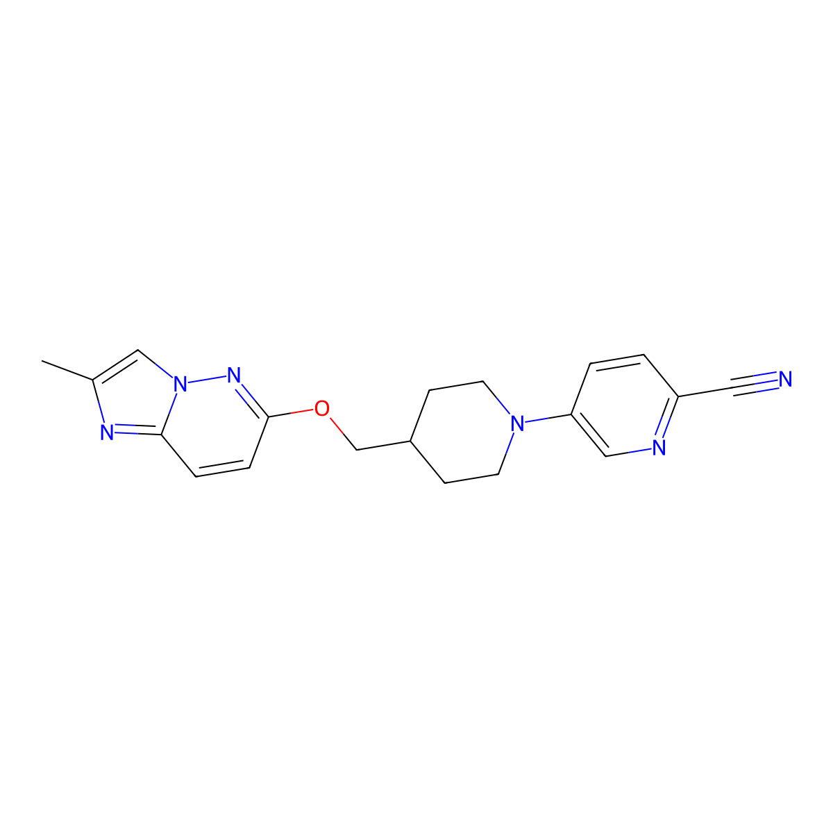 5-{4-[({2-Methylimidazo[1,2-b]pyridazin-6-yl}oxy)methyl]piperidin-1-yl}pyridine-2-carbonitrile molecular structure, CAS 2549003-30-5