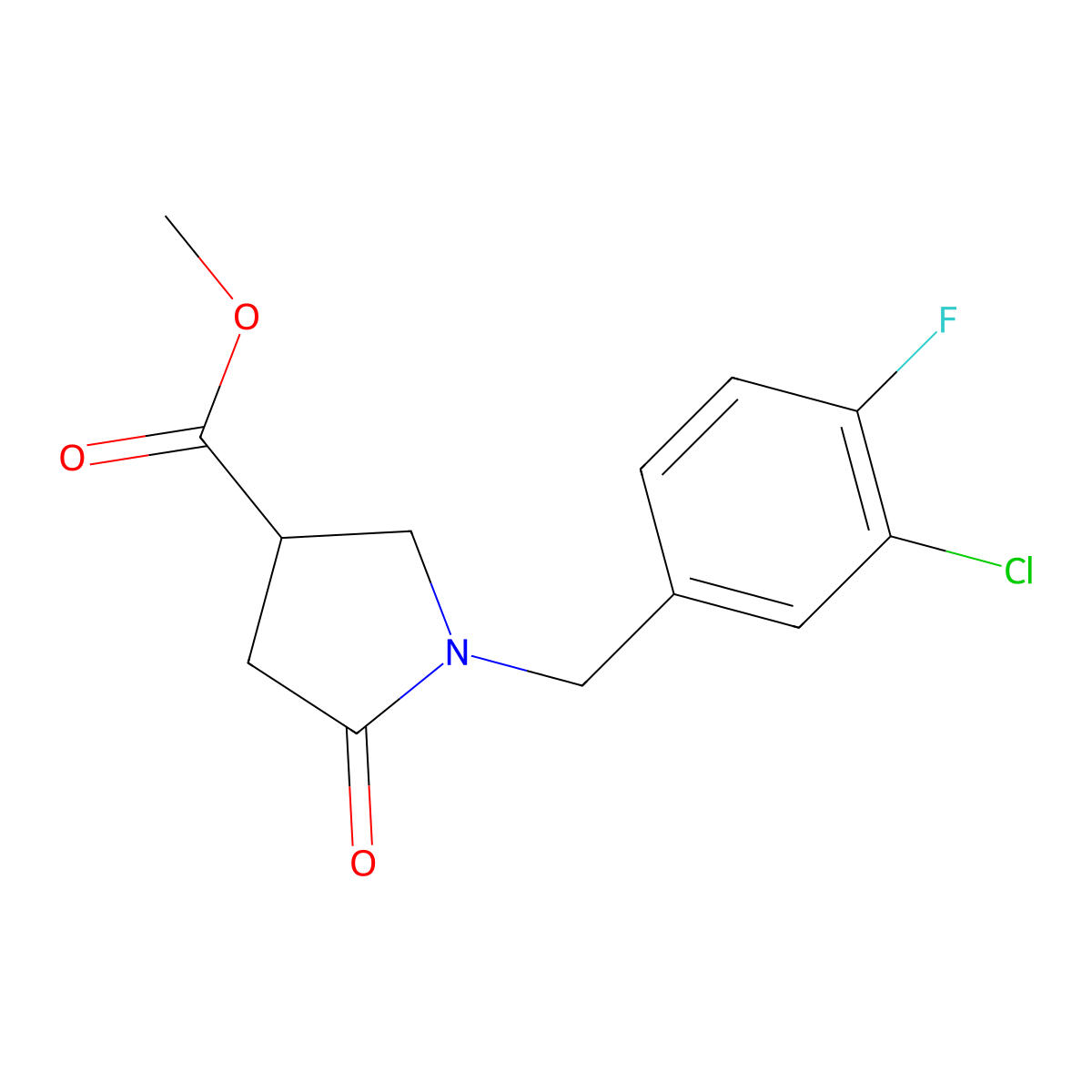 Methyl 1-[(3-chloro-4-fluorophenyl)methyl]-5-oxopyrrolidine-3-carboxylate molecular structure, CAS 2549003-32-7