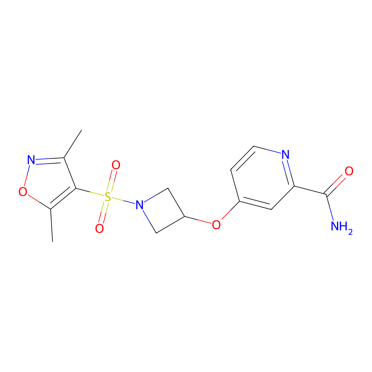 4-({1-[(3,5-Dimethyl-1,2-oxazol-4-yl)sulfonyl]azetidin-3-yl}oxy)pyridine-2-carboxamide molecular structure, CAS 2549003-35-0