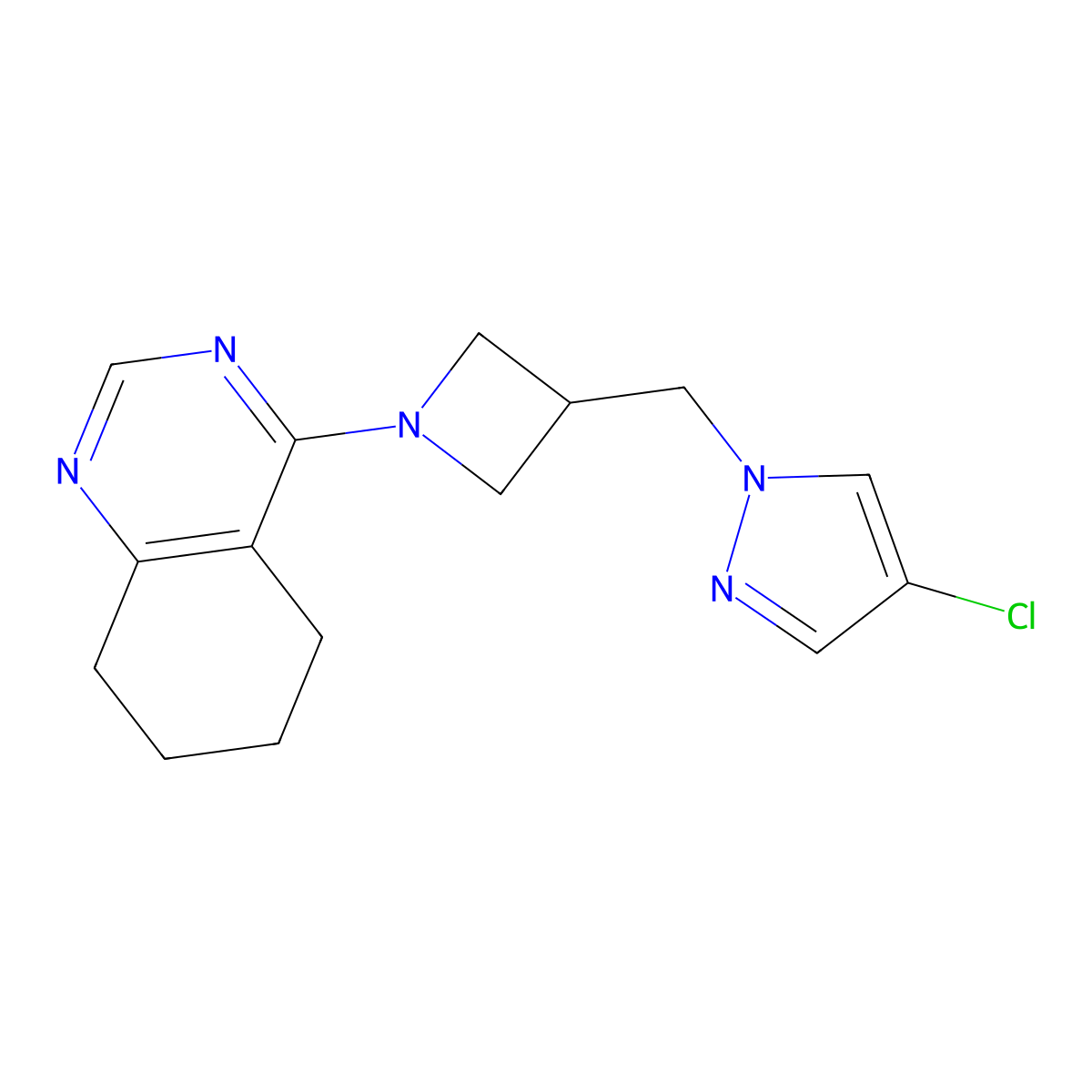 4-{3-[(4-chloro-1H-pyrazol-1-yl)methyl]azetidin-1-yl}-5,6,7,8-tetrahydroquinazoline molecular structure, CAS 2549003-36-1