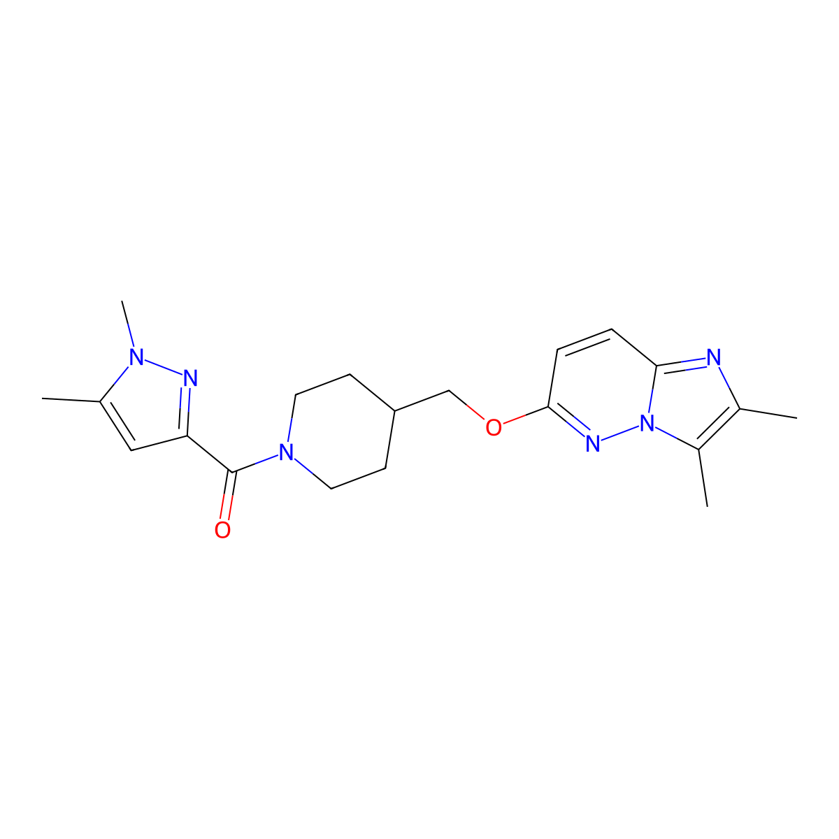 1-(1,5-dimethyl-1H-pyrazole-3-carbonyl)-4-[({2,3-dimethylimidazo[1,2-b]pyridazin-6-yl}oxy)methyl]piperidine molecular structure, CAS 2549003-41-8