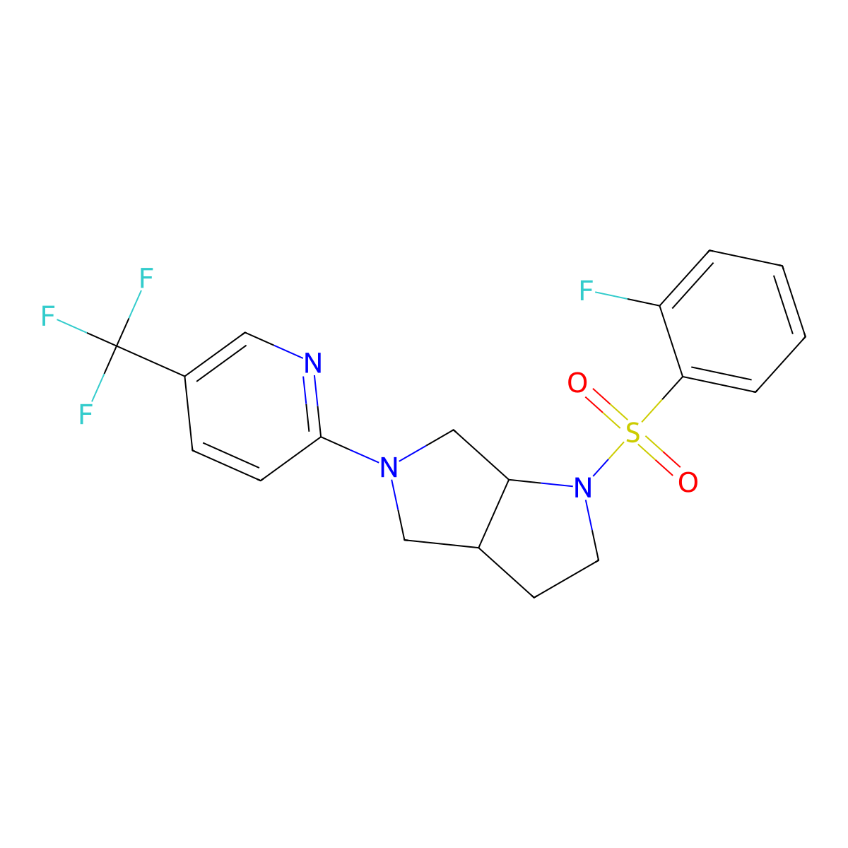 2-[1-(2-Fluorobenzenesulfonyl)-octahydropyrrolo[2,3-c]pyrrol-5-yl]-5-(trifluoromethyl)pyridine molecular structure, CAS 2549003-44-1