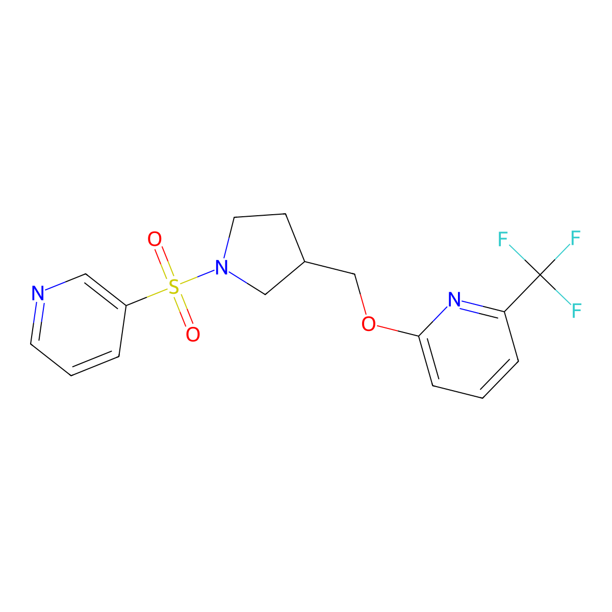 2-{[1-(Pyridine-3-sulfonyl)pyrrolidin-3-yl]methoxy}-6-(trifluoromethyl)pyridine molecular structure, CAS 2549003-46-3