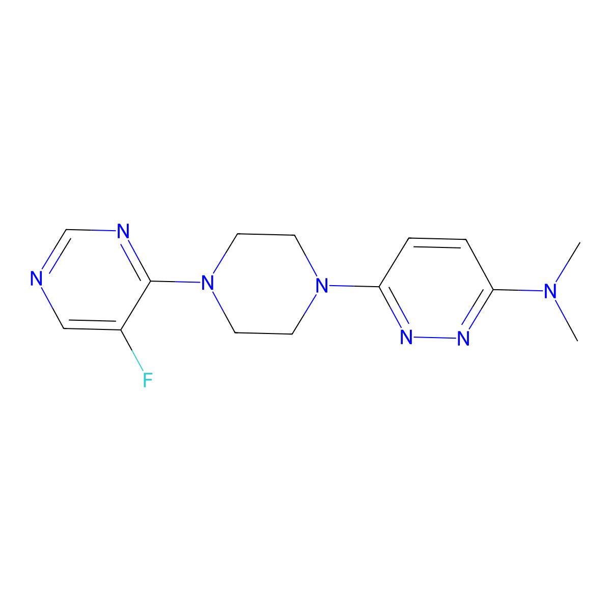 6-[4-(5-fluoropyrimidin-4-yl)piperazin-1-yl]-N,N-dimethylpyridazin-3-amine molecular structure, CAS 2549003-47-4