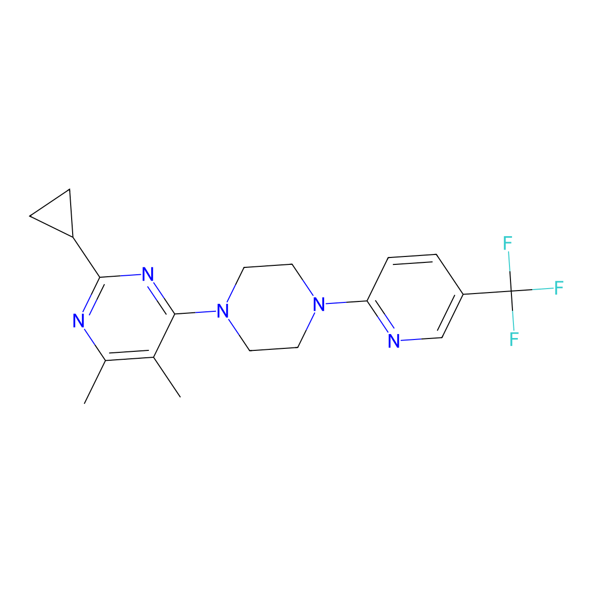 2-Cyclopropyl-4,5-dimethyl-6-{4-[5-(trifluoromethyl)pyridin-2-yl]piperazin-1-yl}pyrimidine molecular structure, CAS 2549003-48-5