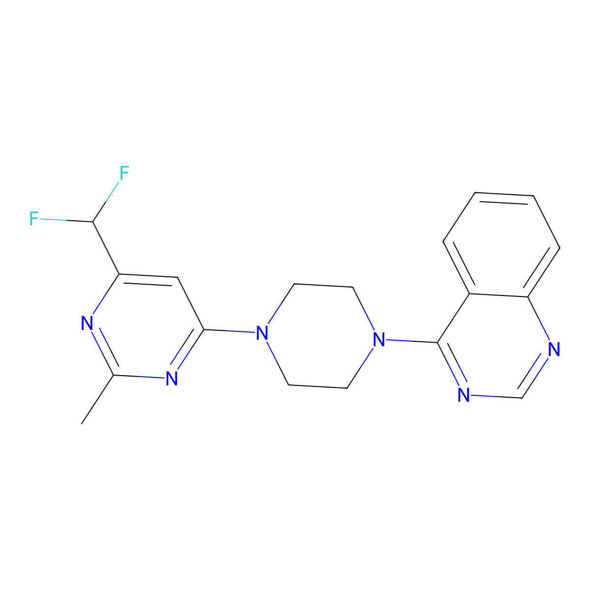 4-{4-[6-(Difluoromethyl)-2-methylpyrimidin-4-yl]piperazin-1-yl}quinazoline molecular structure, CAS 2549003-53-2