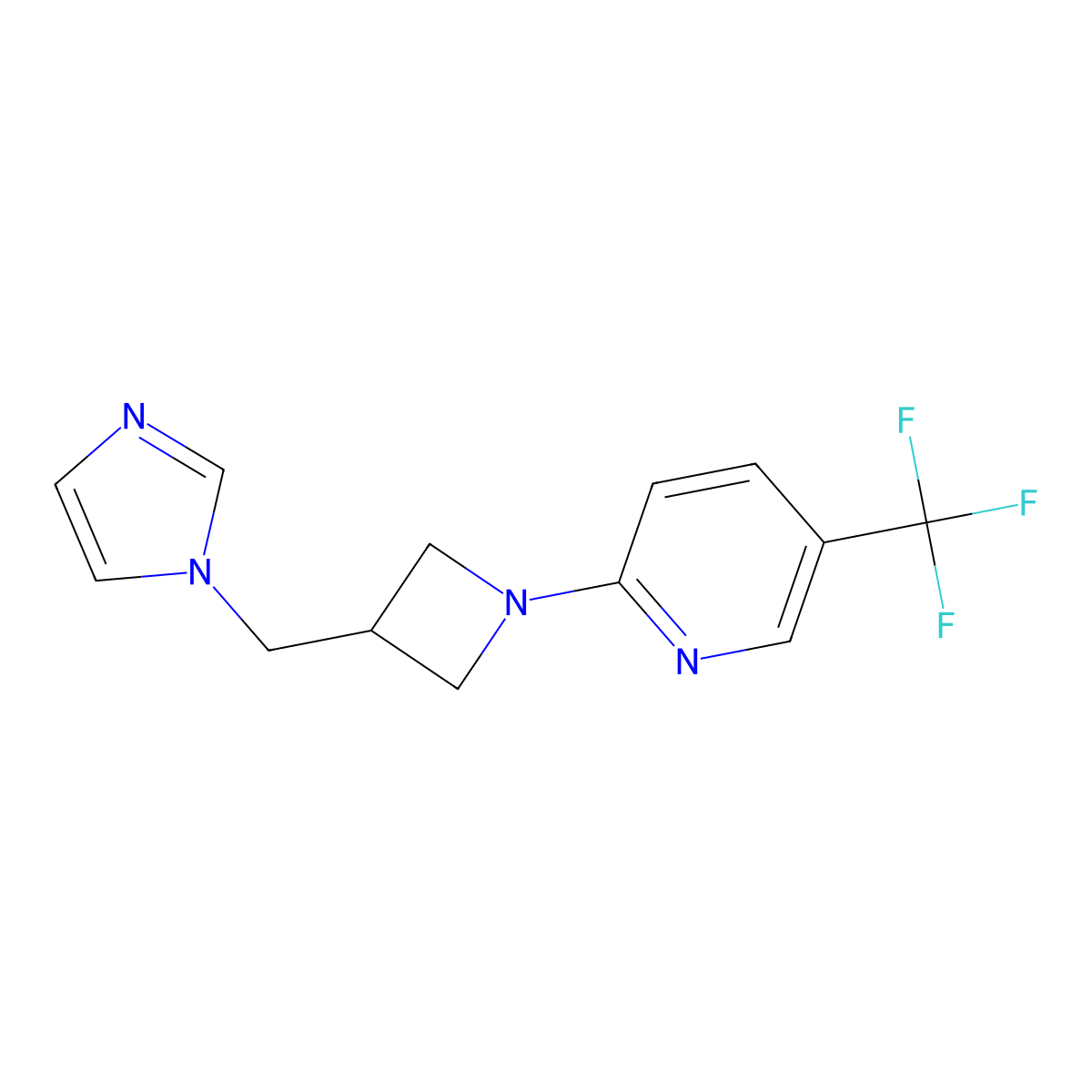2-{3-[(1H-imidazol-1-yl)methyl]azetidin-1-yl}-5-(trifluoromethyl)pyridine molecular structure, CAS 2549003-54-3