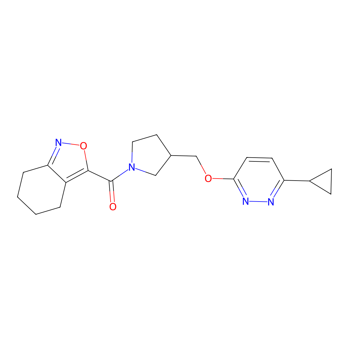 3-(3-{[(6-Cyclopropylpyridazin-3-yl)oxy]methyl}pyrrolidine-1-carbonyl)-4,5,6,7-tetrahydro-2,1-benzoxazole molecular structure, CAS 2549003-56-5