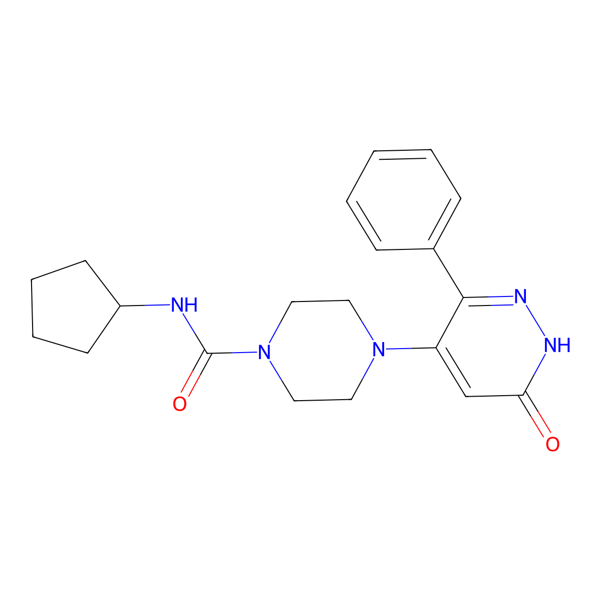 N-cyclopentyl-4-(6-oxo-3-phenyl-1,6-dihydropyridazin-4-yl)piperazine-1-carboxamide molecular structure, CAS 2549003-57-6