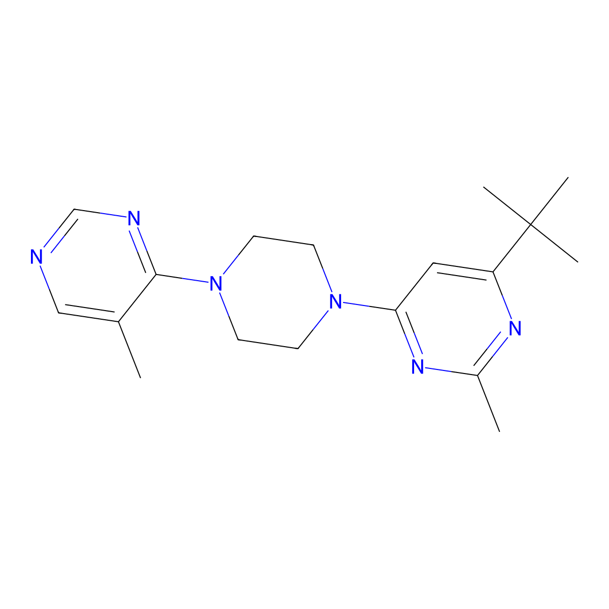 4-Tert-butyl-2-methyl-6-[4-(5-methylpyrimidin-4-yl)piperazin-1-yl]pyrimidine molecular structure, CAS 2549003-60-1