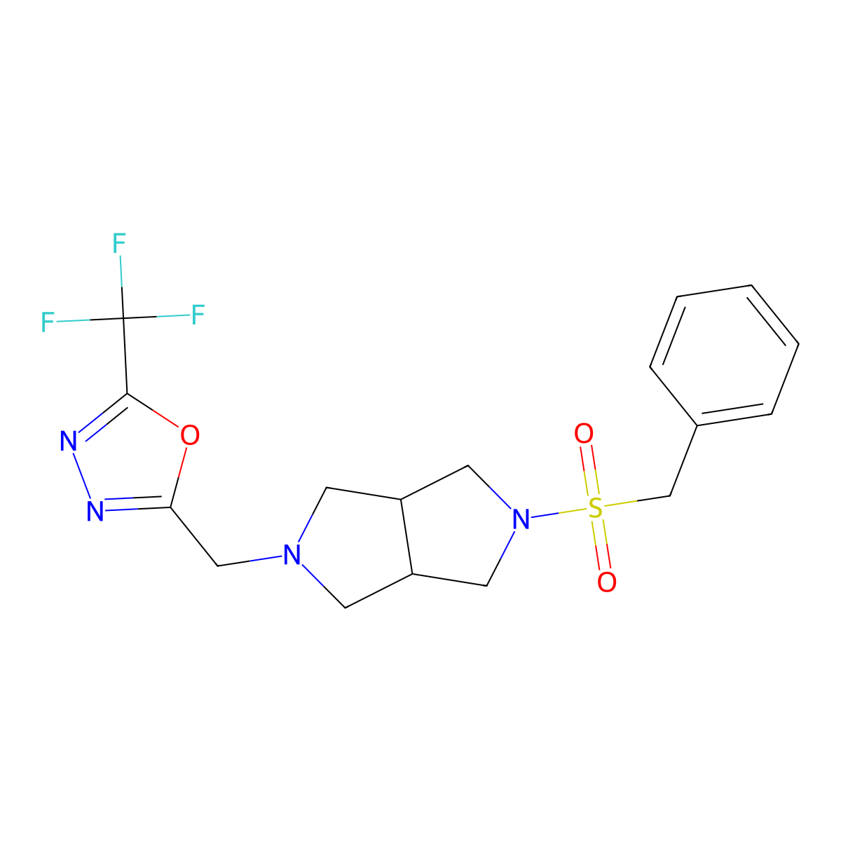 2-({5-Phenylmethanesulfonyl-octahydropyrrolo[3,4-c]pyrrol-2-yl}methyl)-5-(trifluoromethyl)-1,3,4-oxadiazole molecular structure, CAS 2549003-72-5