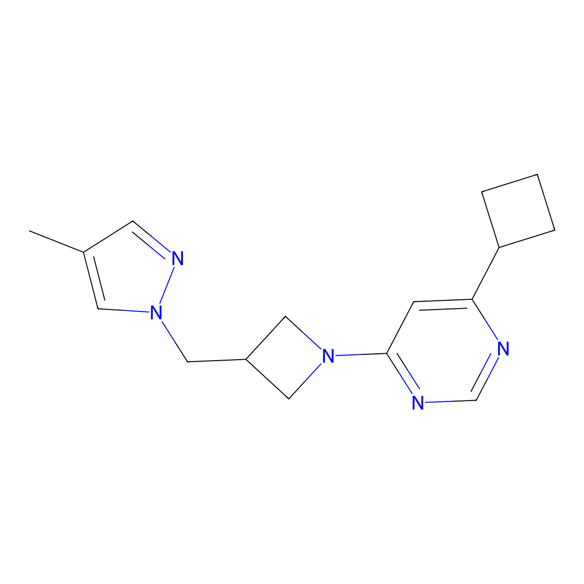 4-cyclobutyl-6-{3-[(4-methyl-1H-pyrazol-1-yl)methyl]azetidin-1-yl}pyrimidine molecular structure, CAS 2549003-74-7