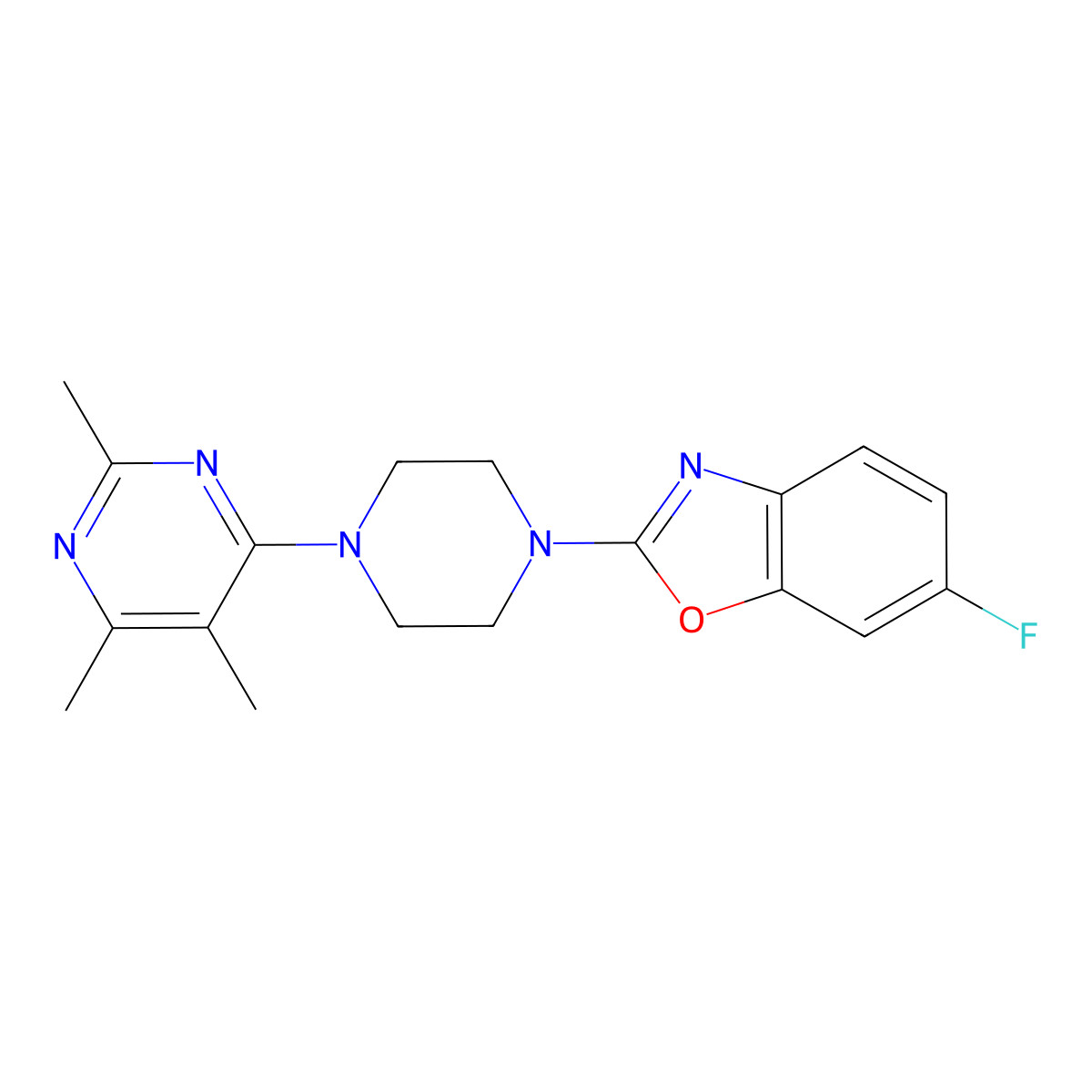 6-Fluoro-2-[4-(2,5,6-trimethylpyrimidin-4-yl)piperazin-1-yl]-1,3-benzoxazole molecular structure, CAS 2549003-78-1