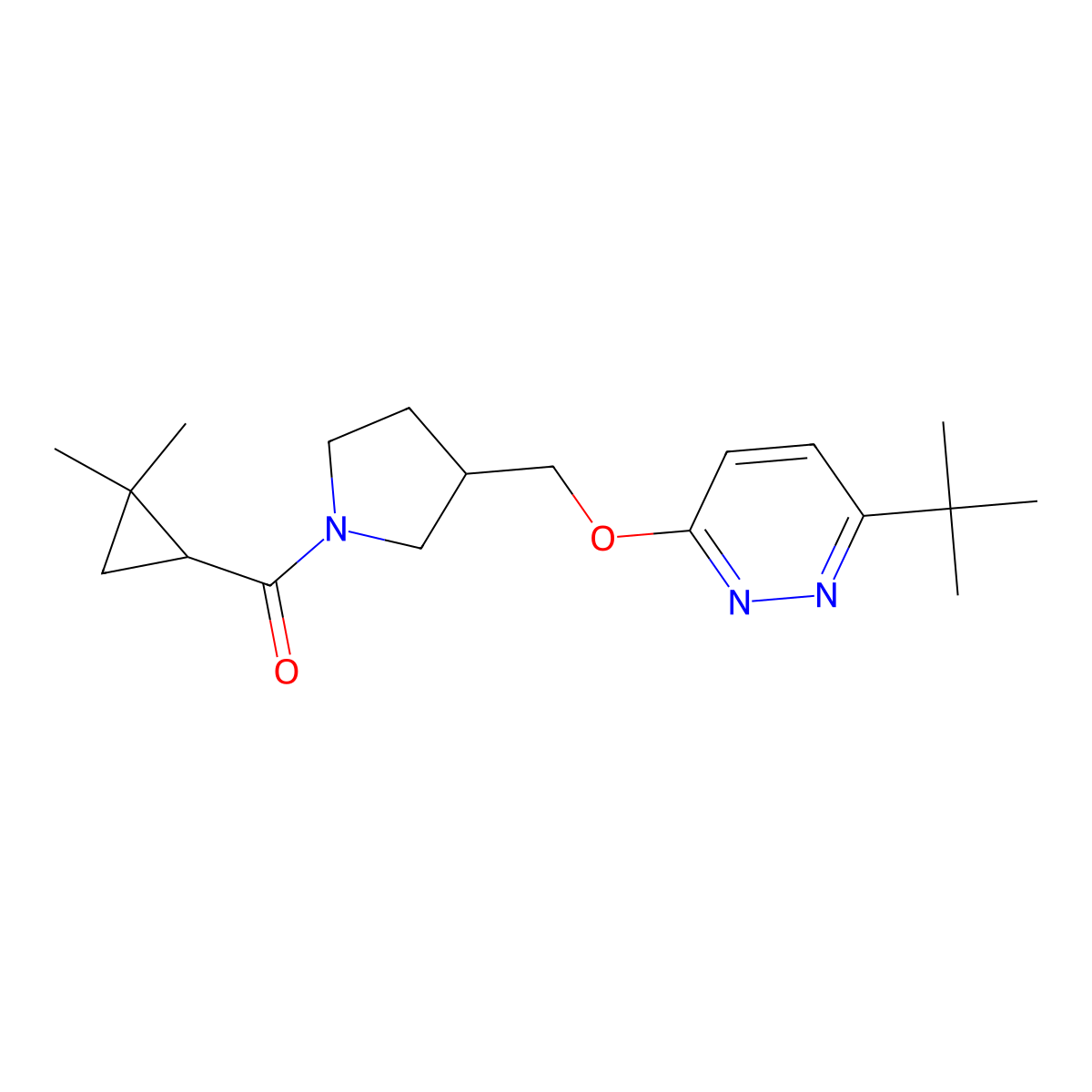 3-Tert-butyl-6-{[1-(2,2-dimethylcyclopropanecarbonyl)pyrrolidin-3-yl]methoxy}pyridazine molecular structure, CAS 2549003-80-5