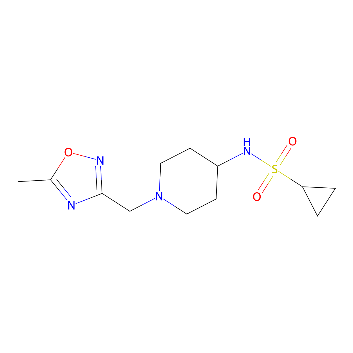 N-{1-[(5-methyl-1,2,4-oxadiazol-3-yl)methyl]piperidin-4-yl}cyclopropanesulfonamide molecular structure, CAS 2549003-81-6