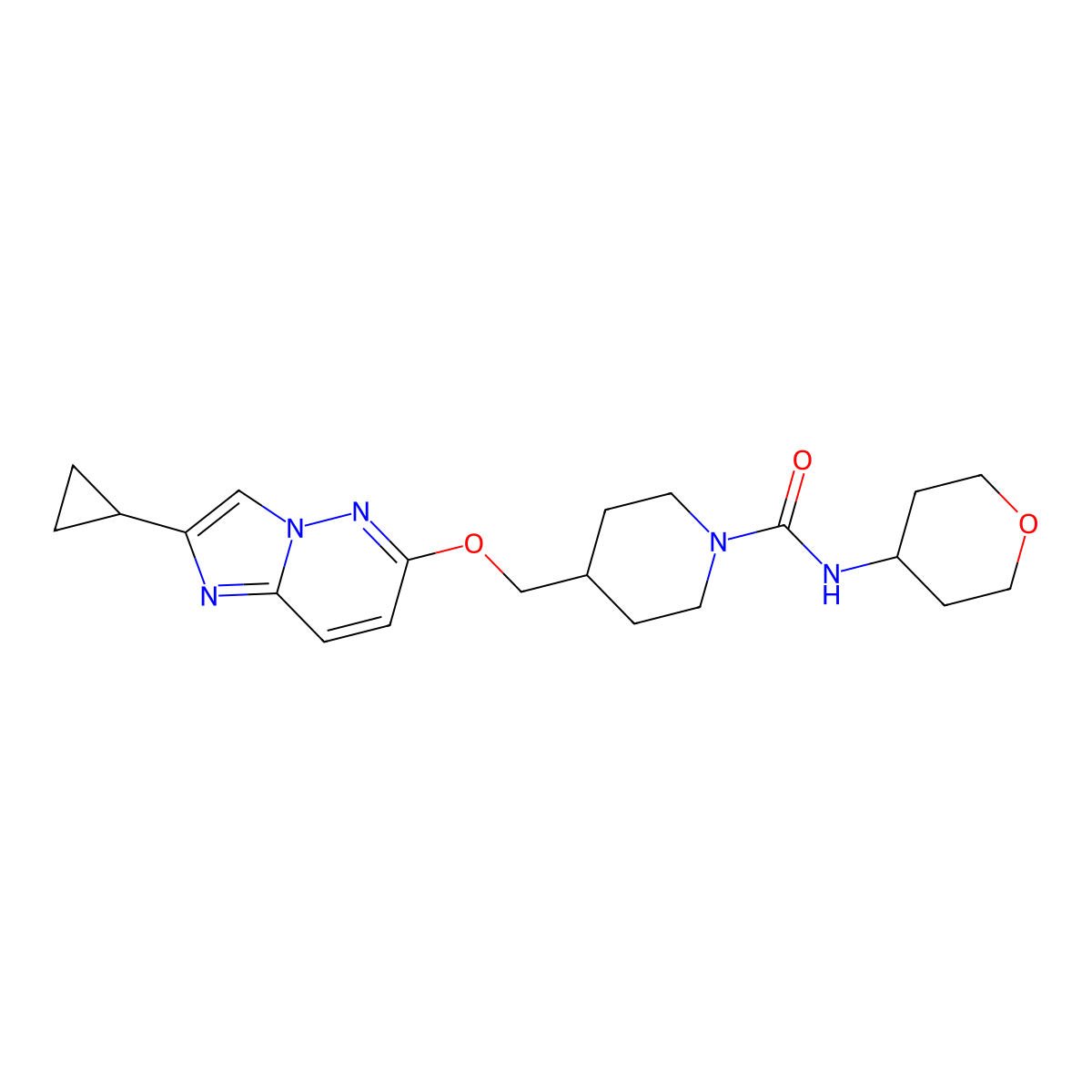 4-[({2-cyclopropylimidazo[1,2-b]pyridazin-6-yl}oxy)methyl]-N-(oxan-4-yl)piperidine-1-carboxamide molecular structure, CAS 2549003-82-7