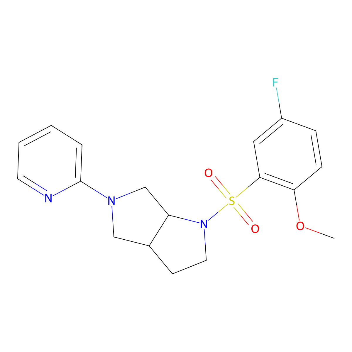 2-[1-(5-Fluoro-2-methoxybenzenesulfonyl)-octahydropyrrolo[2,3-c]pyrrol-5-yl]pyridine molecular structure, CAS 2549003-88-3