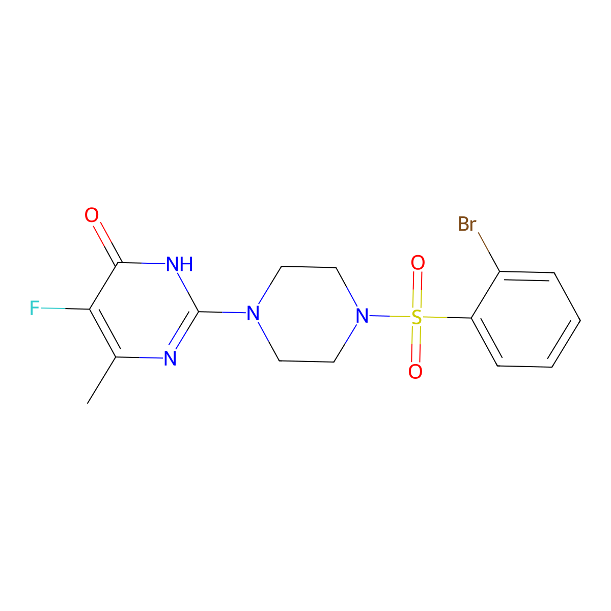 2-[4-(2-Bromobenzenesulfonyl)piperazin-1-yl]-5-fluoro-6-methyl-3,4-dihydropyrimidin-4-one molecular structure, CAS 2549003-91-8