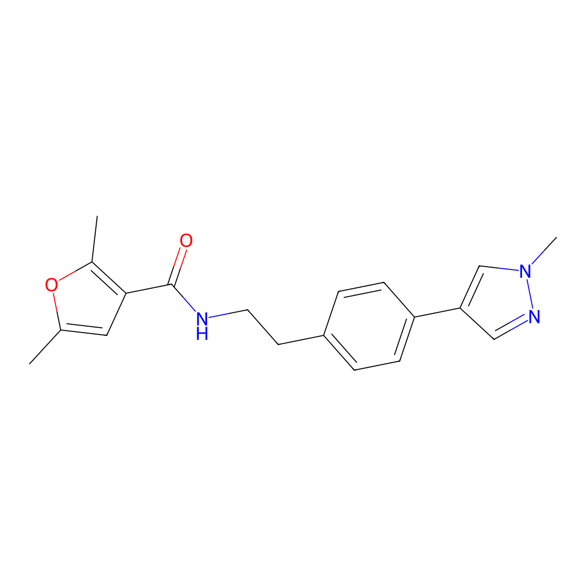 2,5-dimethyl-N-{2-[4-(1-methyl-1H-pyrazol-4-yl)phenyl]ethyl}furan-3-carboxamide molecular structure, CAS 2549003-92-9