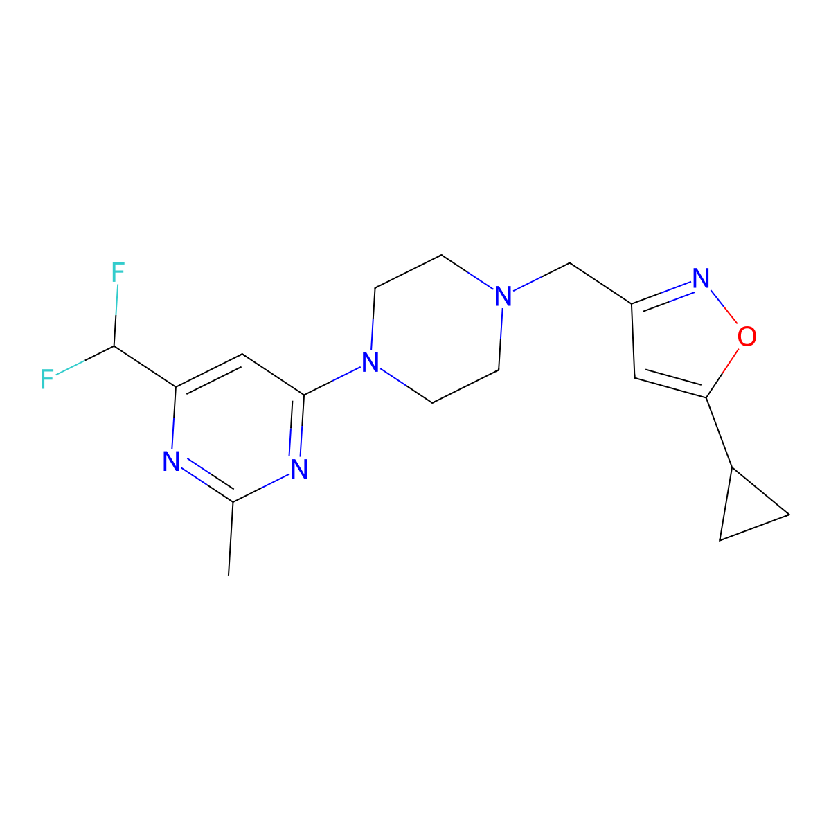 4-{4-[(5-Cyclopropyl-1,2-oxazol-3-yl)methyl]piperazin-1-yl}-6-(difluoromethyl)-2-methylpyrimidine molecular structure, CAS 2549003-93-0