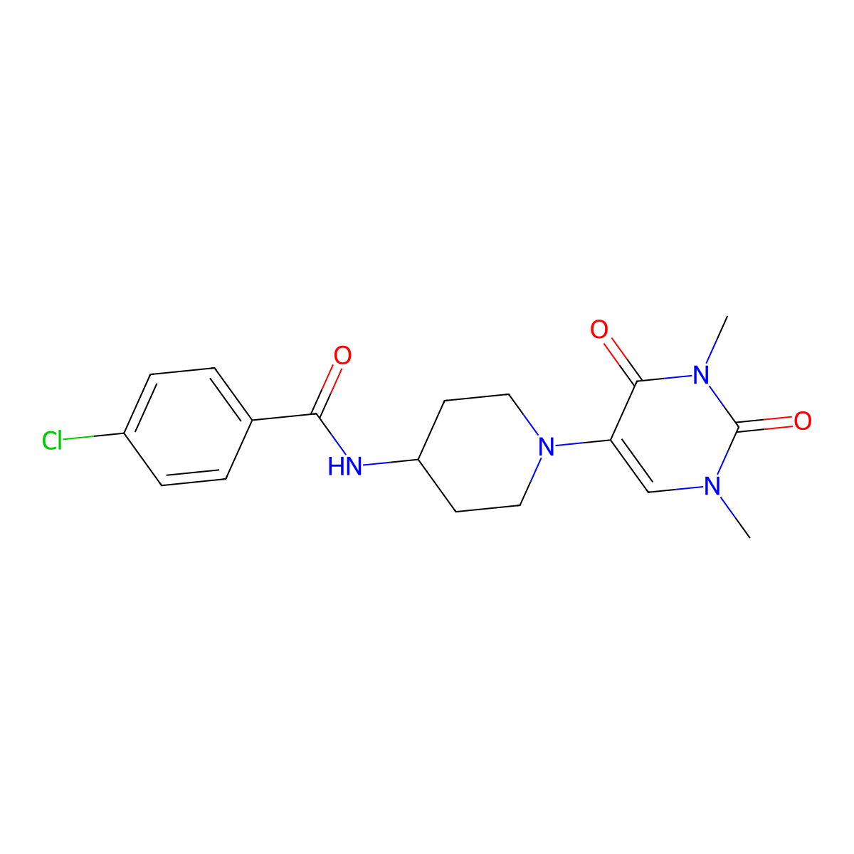 4-chloro-N-[1-(1,3-dimethyl-2,4-dioxo-1,2,3,4-tetrahydropyrimidin-5-yl)piperidin-4-yl]benzamide molecular structure, CAS 2549003-94-1