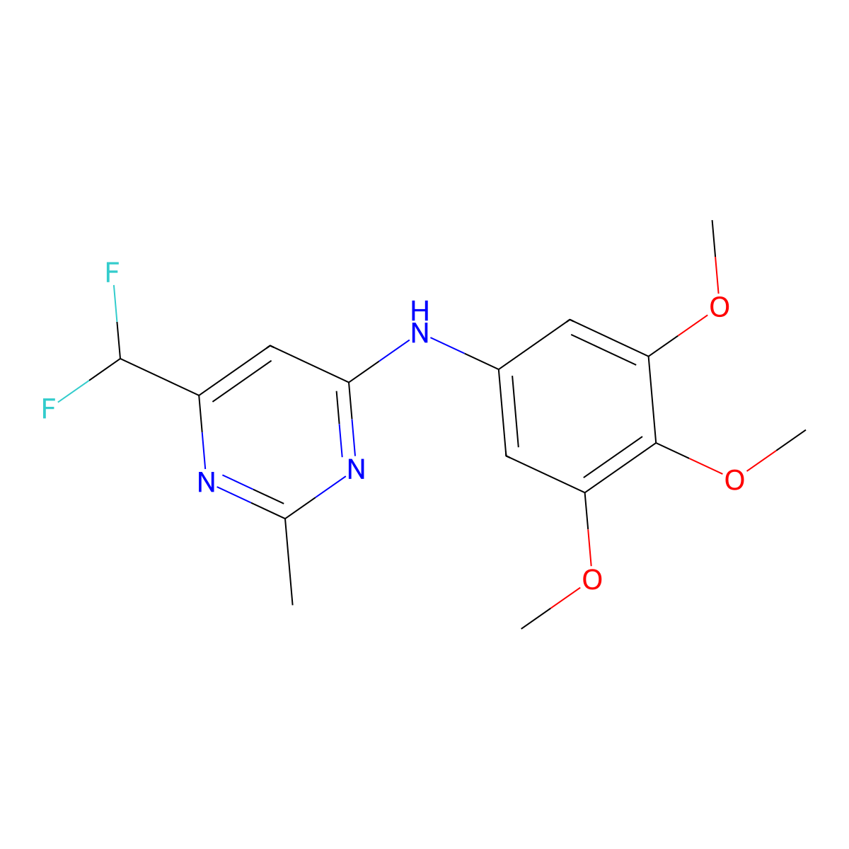 6-(difluoromethyl)-2-methyl-N-(3,4,5-trimethoxyphenyl)pyrimidin-4-amine molecular structure, CAS 2549004-00-2