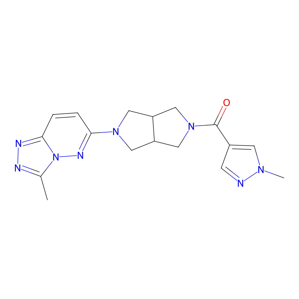 1-methyl-4-(5-{3-methyl-[1,2,4]triazolo[4,3-b]pyridazin-6-yl}-octahydropyrrolo[3,4-c]pyrrole-2-carbonyl)-1H-pyrazole molecular structure, CAS 2549004-02-4