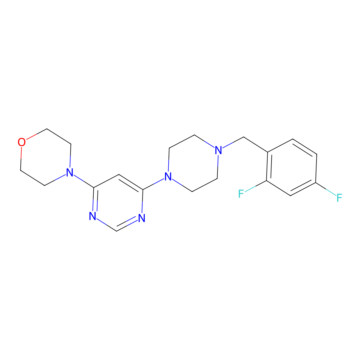 4-(6-{4-[(2,4-Difluorophenyl)methyl]piperazin-1-yl}pyrimidin-4-yl)morpholine molecular structure, CAS 2549004-03-5