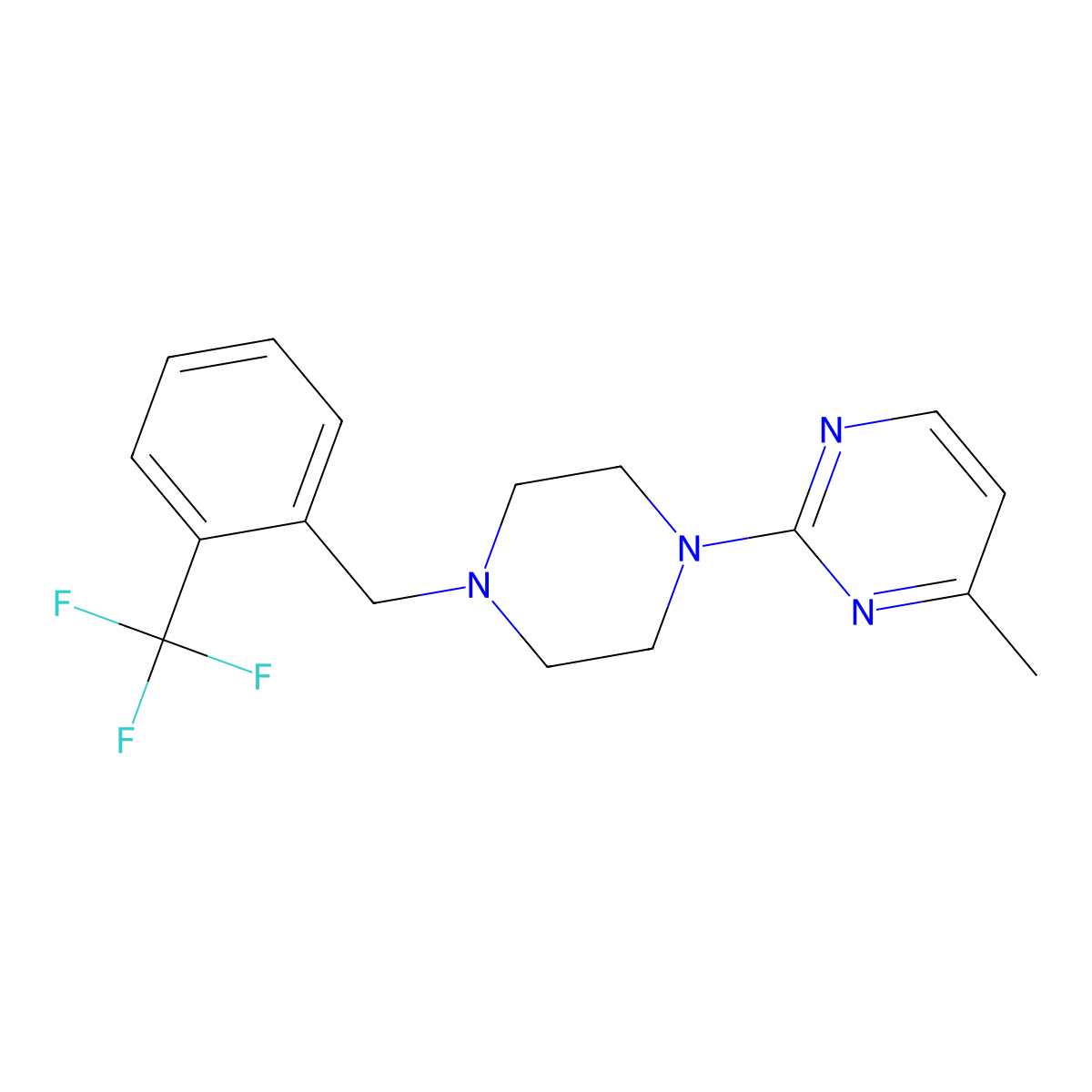 4-Methyl-2-(4-{[2-(trifluoromethyl)phenyl]methyl}piperazin-1-yl)pyrimidine molecular structure, CAS 2549004-14-8