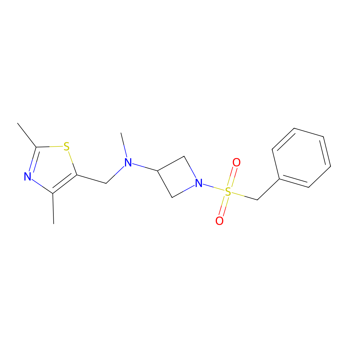 N-[(2,4-dimethyl-1,3-thiazol-5-yl)methyl]-N-methyl-1-phenylmethanesulfonylazetidin-3-amine molecular structure, CAS 2549004-15-9
