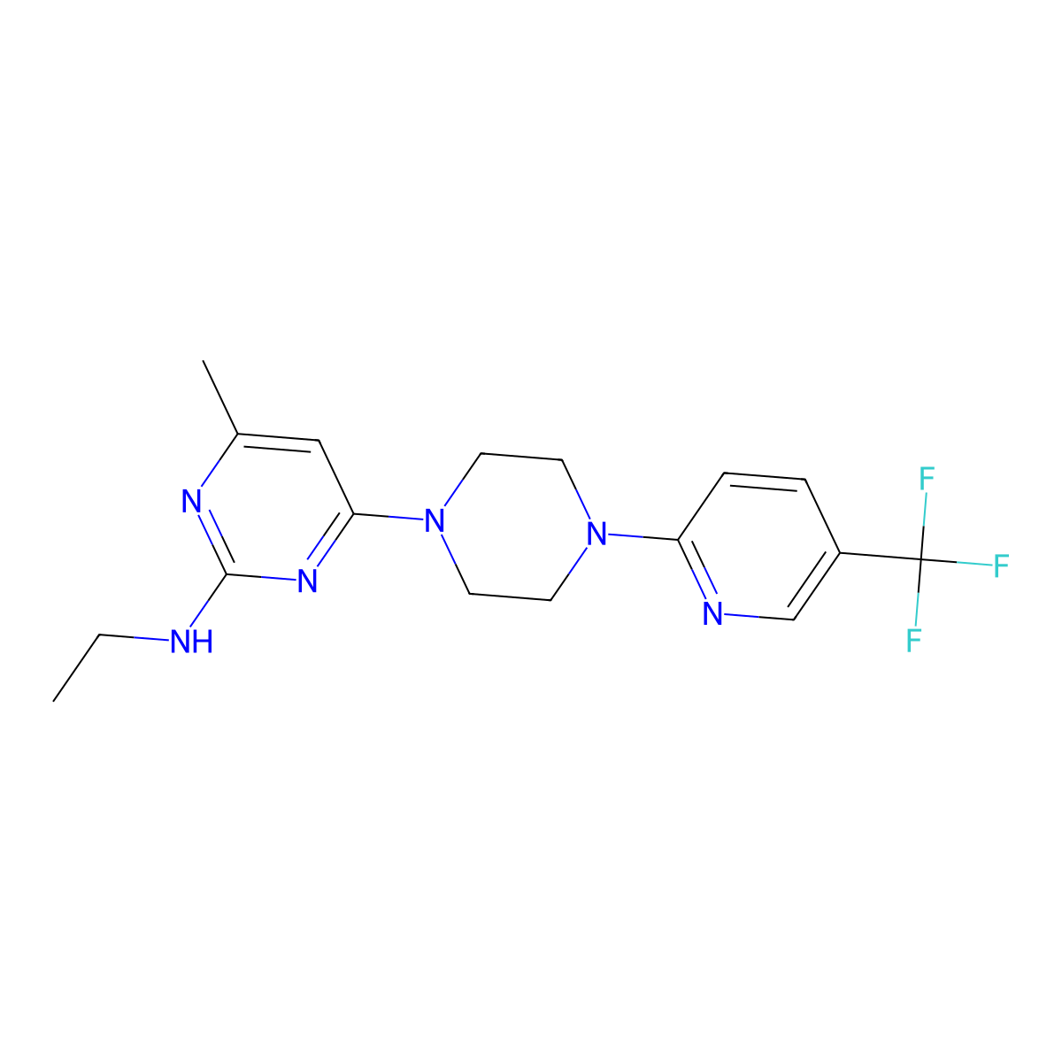 N-ethyl-4-methyl-6-{4-[5-(trifluoromethyl)pyridin-2-yl]piperazin-1-yl}pyrimidin-2-amine molecular structure, CAS 2549004-16-0