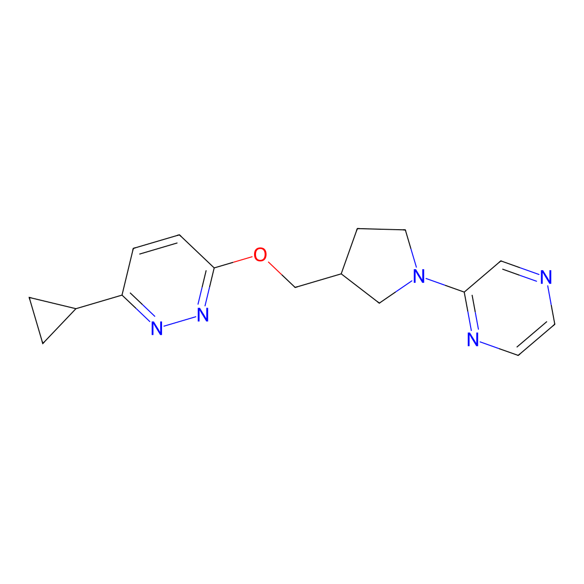 3-Cyclopropyl-6-{[1-(pyrazin-2-yl)pyrrolidin-3-yl]methoxy}pyridazine molecular structure, CAS 2549004-17-1