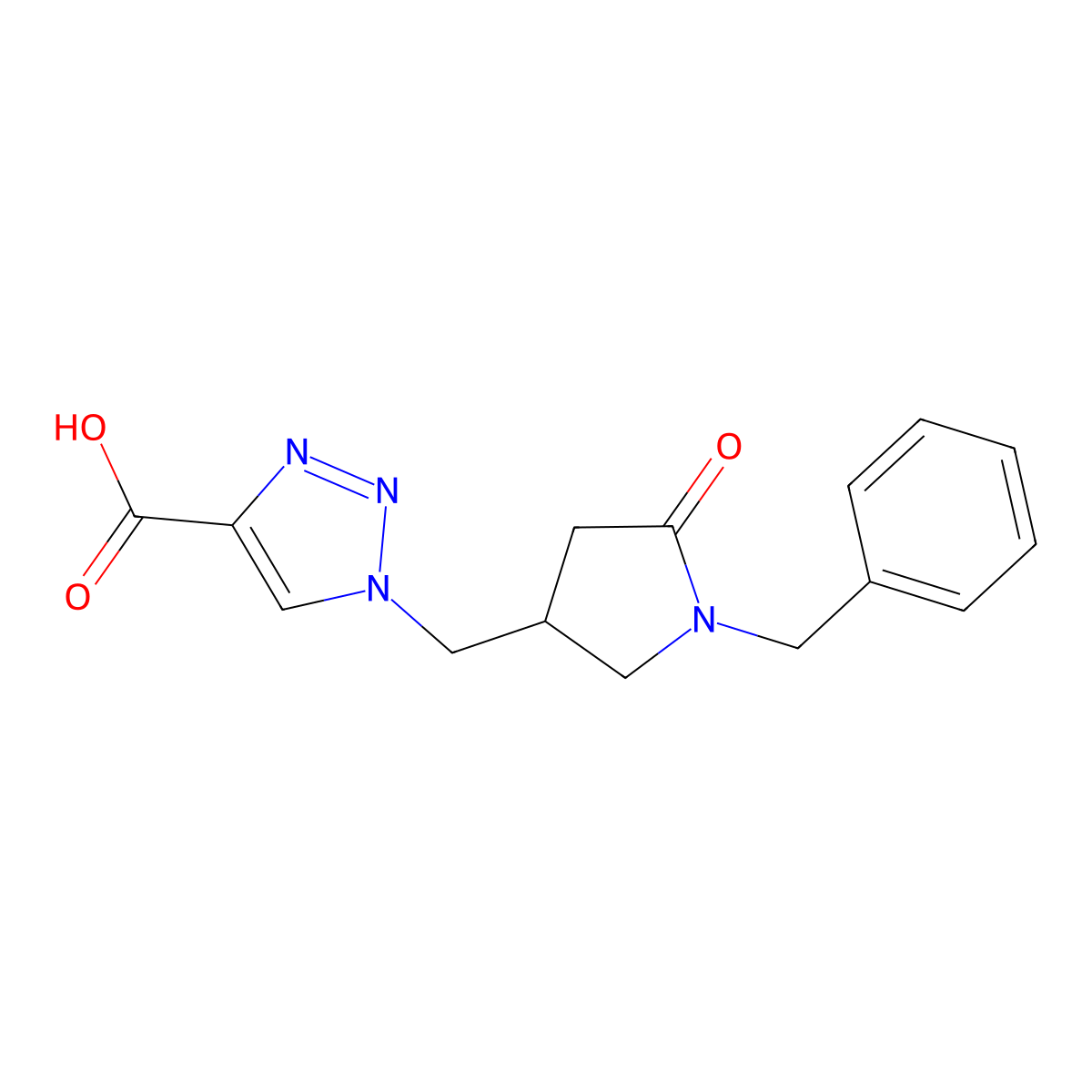 1-[(1-benzyl-5-oxopyrrolidin-3-yl)methyl]-1H-1,2,3-triazole-4-carboxylic acid molecular structure, CAS 2549004-19-3