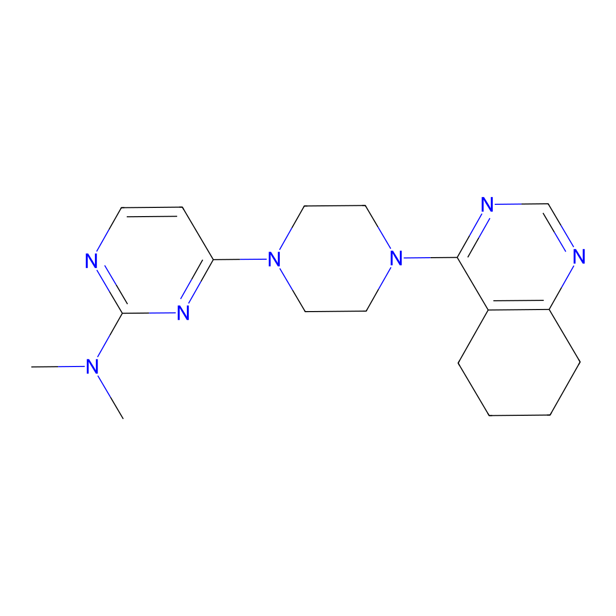 N,N-dimethyl-4-[4-(5,6,7,8-tetrahydroquinazolin-4-yl)piperazin-1-yl]pyrimidin-2-amine molecular structure, CAS 2549004-24-0
