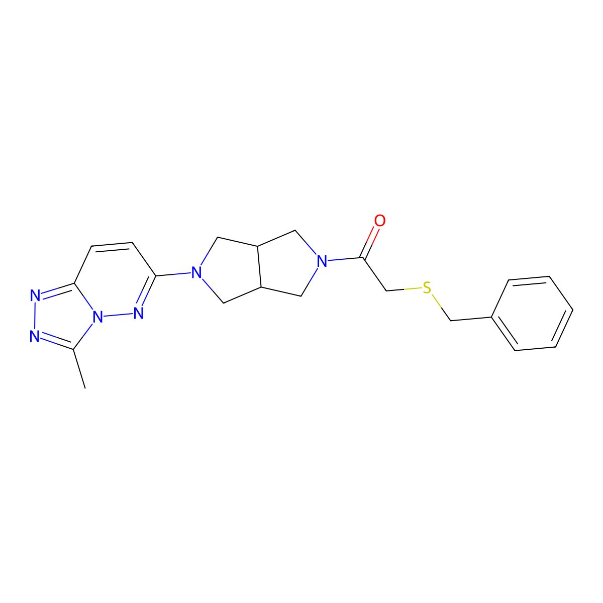 2-(Benzylsulfanyl)-1-(5-{3-methyl-[1,2,4]triazolo[4,3-b]pyridazin-6-yl}-octahydropyrrolo[3,4-c]pyrrol-2-yl)ethan-1-one molecular structure, CAS 2549004-28-4