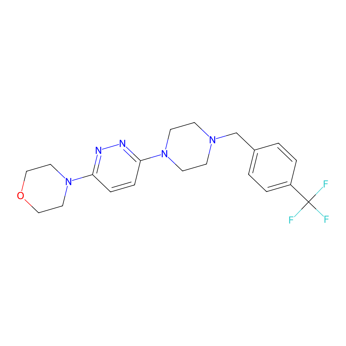 4-[6-(4-{[4-(Trifluoromethyl)phenyl]methyl}piperazin-1-yl)pyridazin-3-yl]morpholine molecular structure, CAS 2549004-32-0