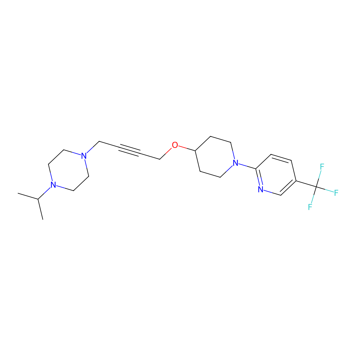 1-(Propan-2-yl)-4-[4-({1-[5-(trifluoromethyl)pyridin-2-yl]piperidin-4-yl}oxy)but-2-yn-1-yl]piperazine molecular structure, CAS 2549004-33-1