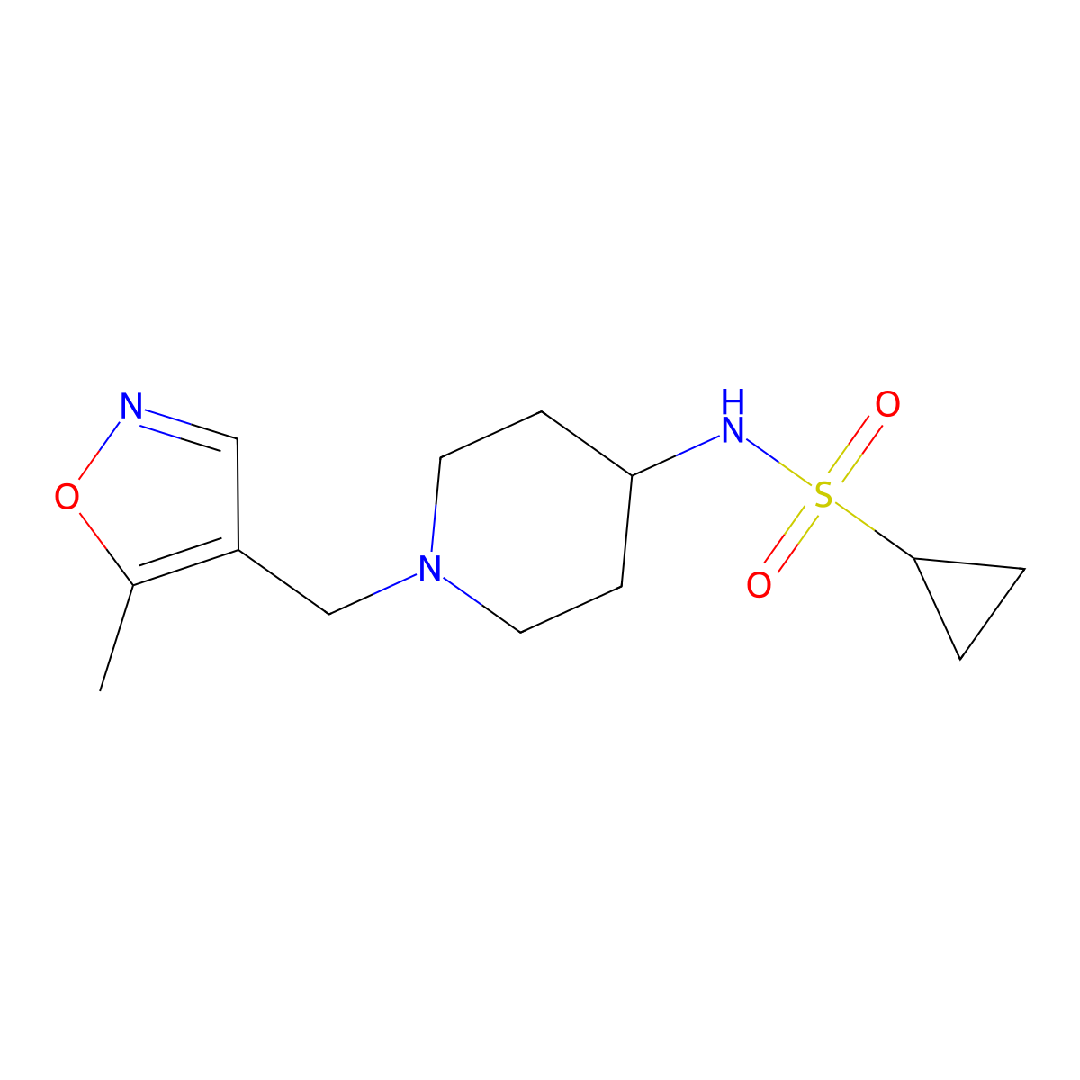N-{1-[(5-methyl-1,2-oxazol-4-yl)methyl]piperidin-4-yl}cyclopropanesulfonamide molecular structure, CAS 2549004-35-3