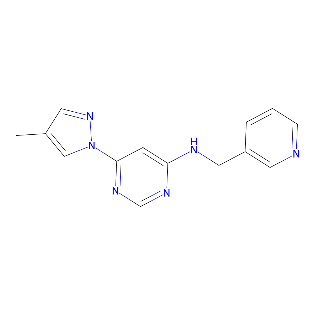 6-(4-methyl-1H-pyrazol-1-yl)-N-[(pyridin-3-yl)methyl]pyrimidin-4-amine molecular structure, CAS 2549004-40-0