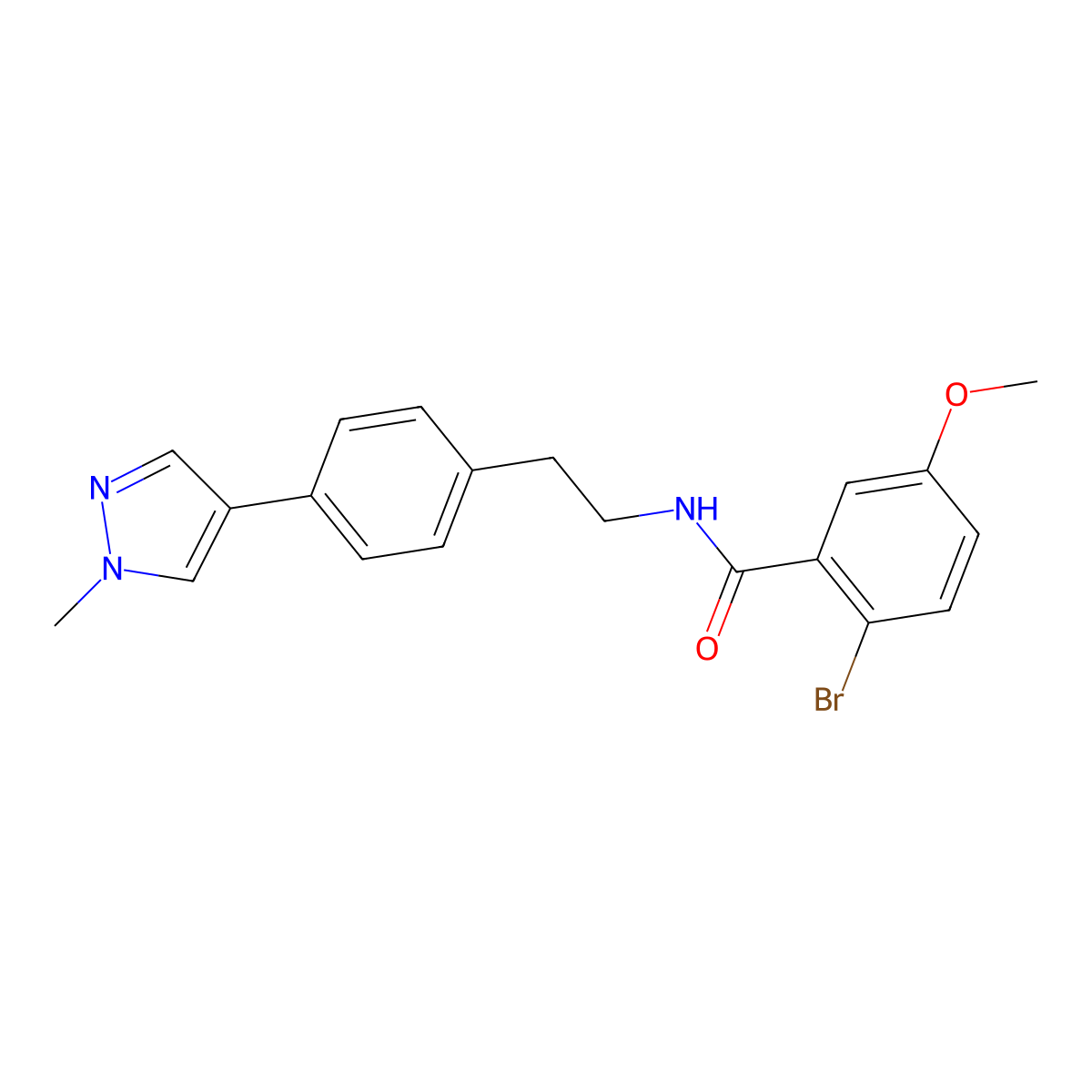 2-bromo-5-methoxy-N-{2-[4-(1-methyl-1H-pyrazol-4-yl)phenyl]ethyl}benzamide molecular structure, CAS 2549004-42-2