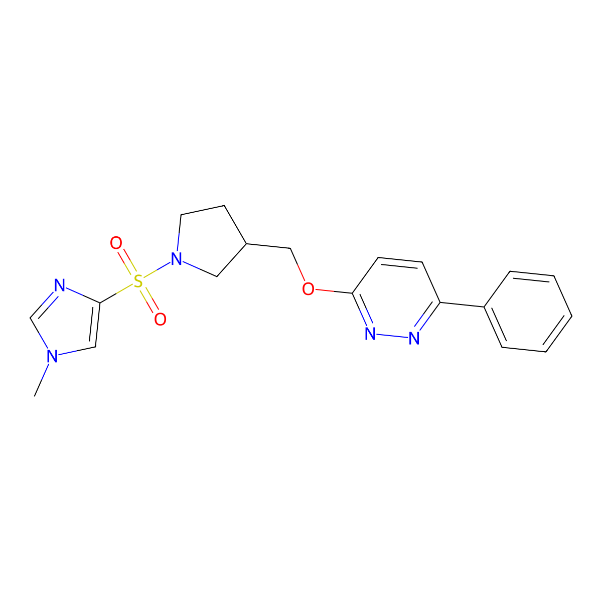 3-({1-[(1-methyl-1H-imidazol-4-yl)sulfonyl]pyrrolidin-3-yl}methoxy)-6-phenylpyridazine molecular structure, CAS 2549004-43-3