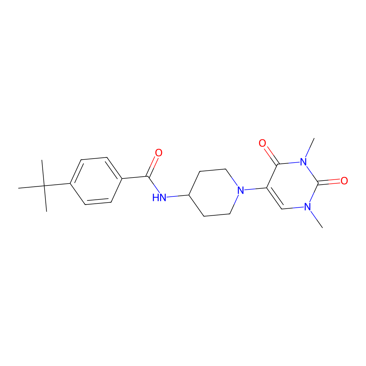 4-tert-butyl-N-[1-(1,3-dimethyl-2,4-dioxo-1,2,3,4-tetrahydropyrimidin-5-yl)piperidin-4-yl]benzamide molecular structure, CAS 2549004-44-4